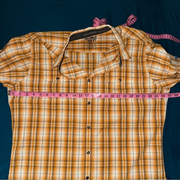 Kuhl Men's Mountain Grown Metal Button Down Short Sleeve Orange Plaid Shirt XL - Picture 5 of 6
